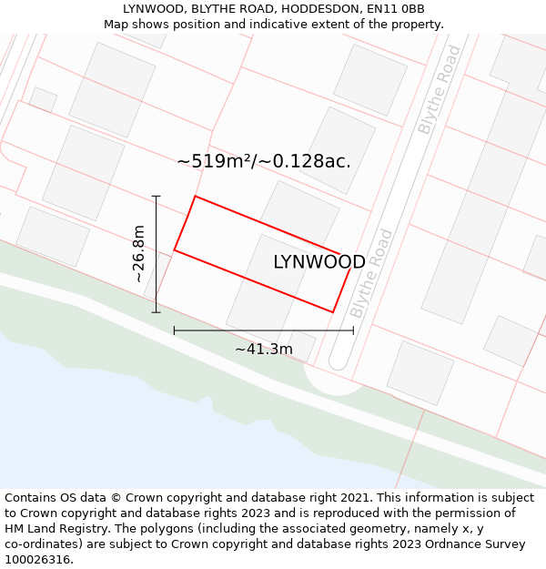 LYNWOOD, BLYTHE ROAD, HODDESDON, EN11 0BB: Plot and title map