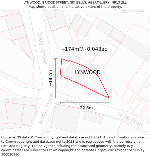 LYNWOOD, BRIDGE STREET, SIX BELLS, ABERTILLERY, NP13 2LL: Plot and title map