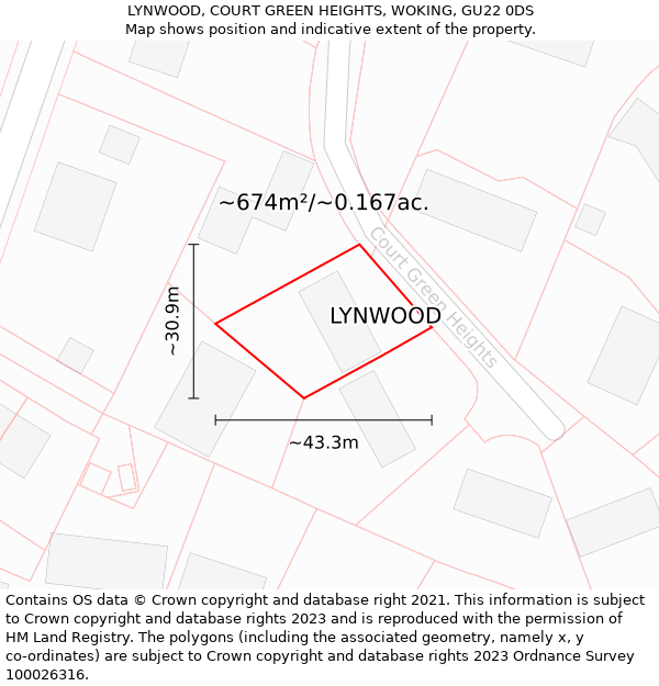 LYNWOOD, COURT GREEN HEIGHTS, WOKING, GU22 0DS: Plot and title map