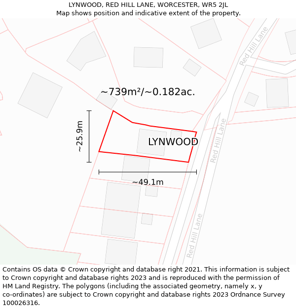LYNWOOD, RED HILL LANE, WORCESTER, WR5 2JL: Plot and title map
