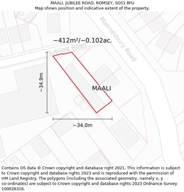 MAALI, JUBILEE ROAD, ROMSEY, SO51 8FU: Plot and title map