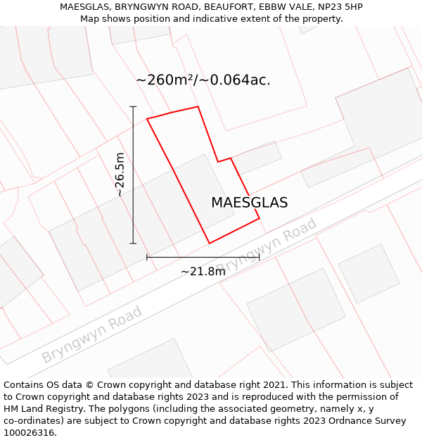 MAESGLAS, BRYNGWYN ROAD, BEAUFORT, EBBW VALE, NP23 5HP: Plot and title map