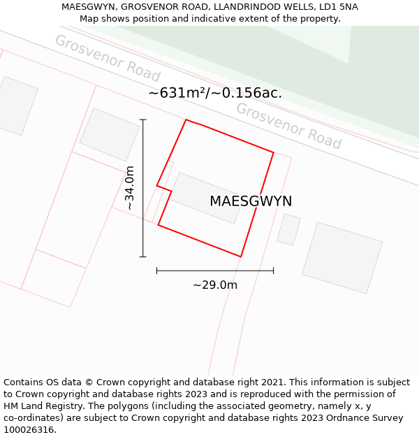 MAESGWYN, GROSVENOR ROAD, LLANDRINDOD WELLS, LD1 5NA: Plot and title map
