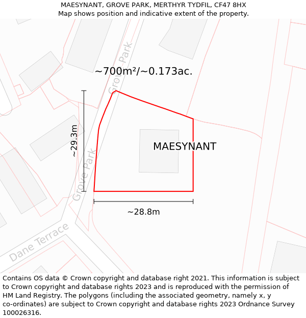 MAESYNANT, GROVE PARK, MERTHYR TYDFIL, CF47 8HX: Plot and title map