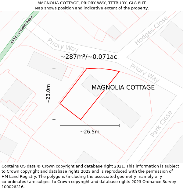 MAGNOLIA COTTAGE, PRIORY WAY, TETBURY, GL8 8HT: Plot and title map