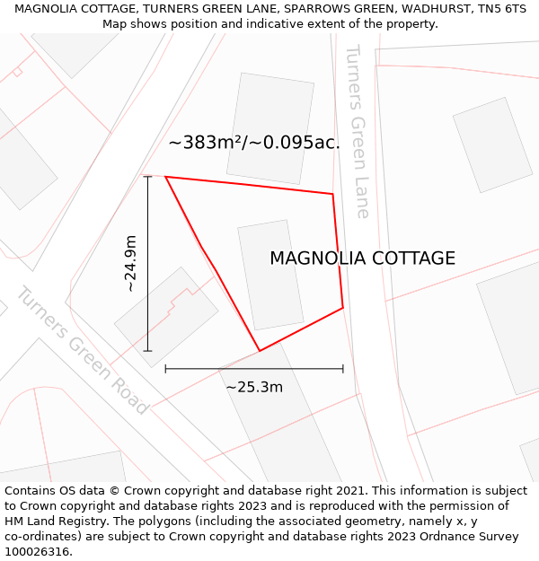 MAGNOLIA COTTAGE, TURNERS GREEN LANE, SPARROWS GREEN, WADHURST, TN5 6TS: Plot and title map