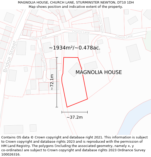 MAGNOLIA HOUSE, CHURCH LANE, STURMINSTER NEWTON, DT10 1DH: Plot and title map