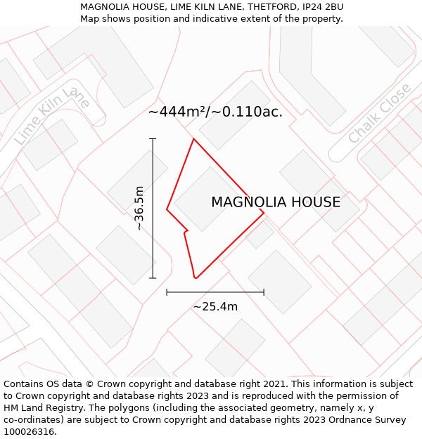 MAGNOLIA HOUSE, LIME KILN LANE, THETFORD, IP24 2BU: Plot and title map