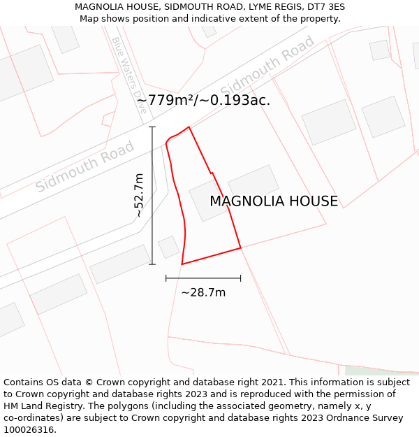 MAGNOLIA HOUSE, SIDMOUTH ROAD, LYME REGIS, DT7 3ES: Plot and title map