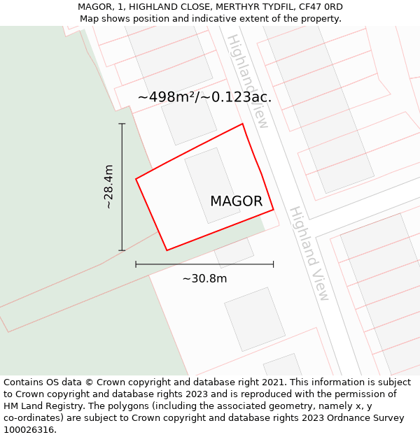 MAGOR, 1, HIGHLAND CLOSE, MERTHYR TYDFIL, CF47 0RD: Plot and title map