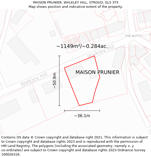 MAISON PRUNIER, WALKLEY HILL, STROUD, GL5 3TX: Plot and title map