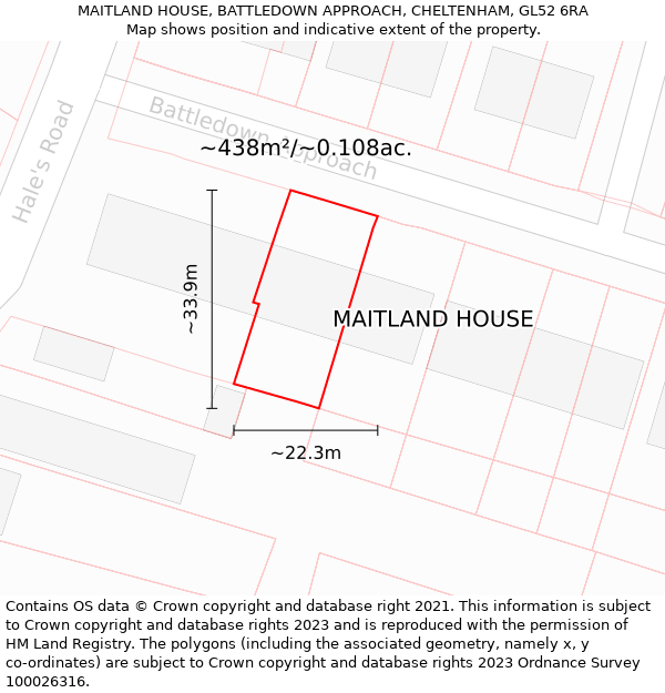 MAITLAND HOUSE, BATTLEDOWN APPROACH, CHELTENHAM, GL52 6RA: Plot and title map