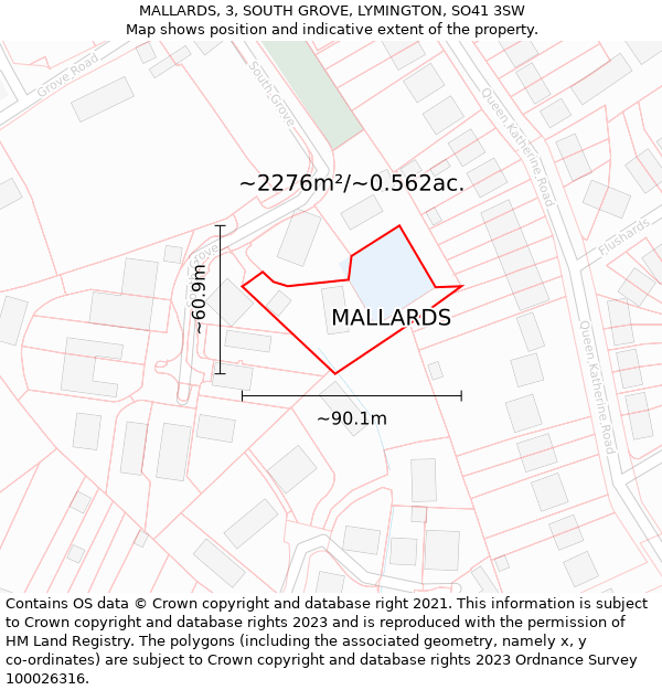 MALLARDS, 3, SOUTH GROVE, LYMINGTON, SO41 3SW: Plot and title map