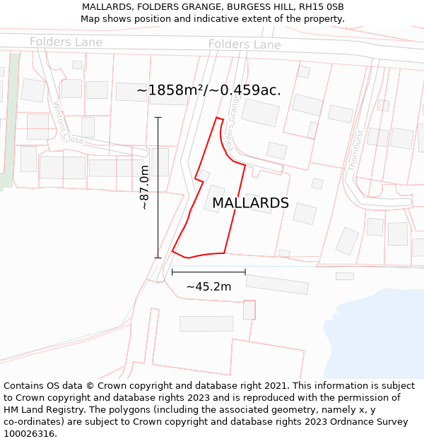 MALLARDS, FOLDERS GRANGE, BURGESS HILL, RH15 0SB: Plot and title map