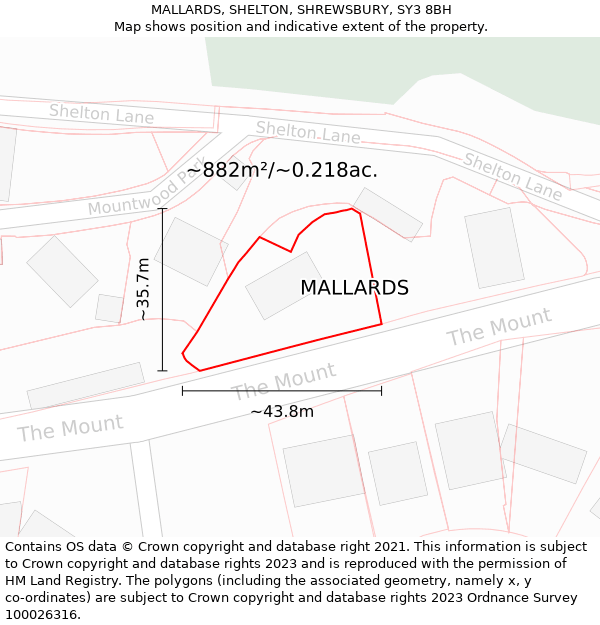 MALLARDS, SHELTON, SHREWSBURY, SY3 8BH: Plot and title map