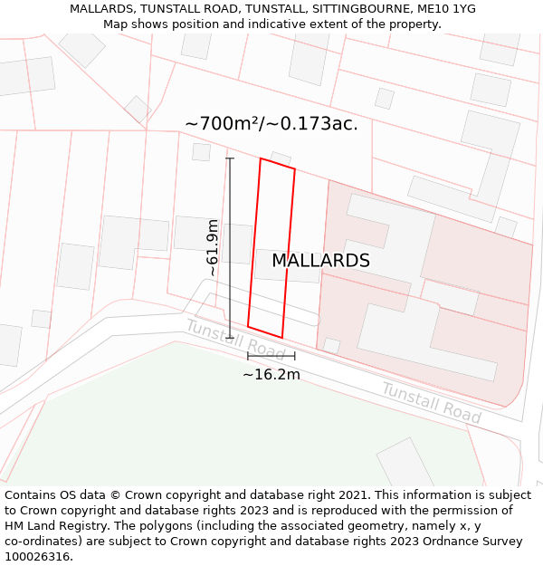 MALLARDS, TUNSTALL ROAD, TUNSTALL, SITTINGBOURNE, ME10 1YG: Plot and title map