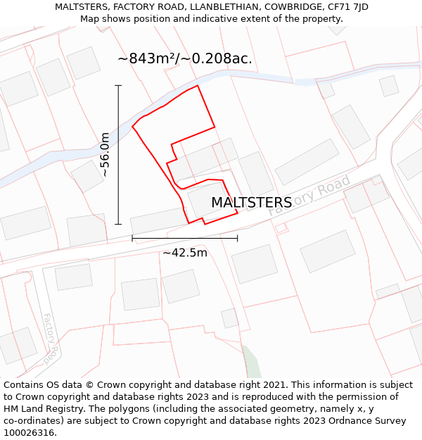 MALTSTERS, FACTORY ROAD, LLANBLETHIAN, COWBRIDGE, CF71 7JD: Plot and title map