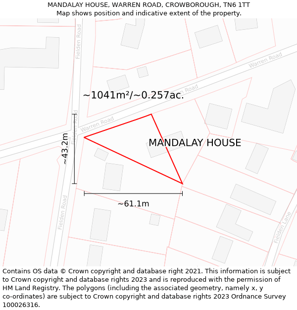 MANDALAY HOUSE, WARREN ROAD, CROWBOROUGH, TN6 1TT: Plot and title map