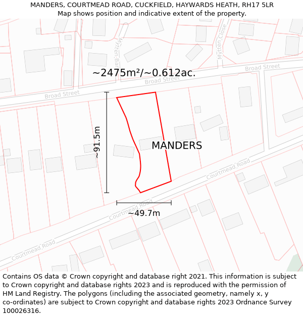 MANDERS, COURTMEAD ROAD, CUCKFIELD, HAYWARDS HEATH, RH17 5LR: Plot and title map