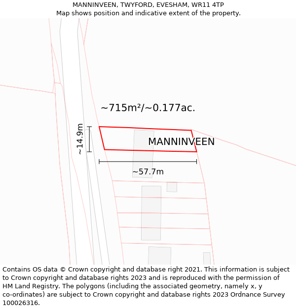 MANNINVEEN, TWYFORD, EVESHAM, WR11 4TP: Plot and title map