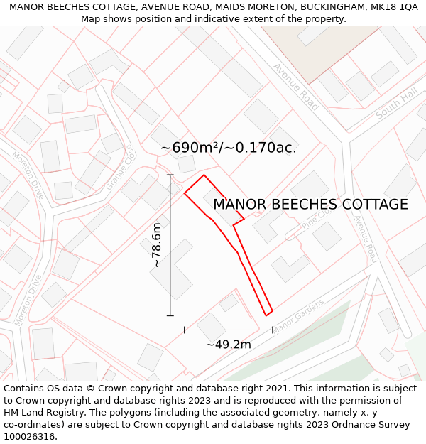 MANOR BEECHES COTTAGE, AVENUE ROAD, MAIDS MORETON, BUCKINGHAM, MK18 1QA: Plot and title map