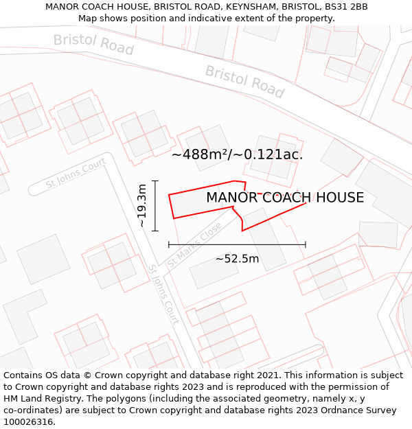 MANOR COACH HOUSE, BRISTOL ROAD, KEYNSHAM, BRISTOL, BS31 2BB: Plot and title map