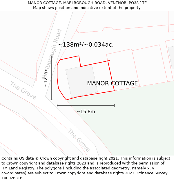 MANOR COTTAGE, MARLBOROUGH ROAD, VENTNOR, PO38 1TE: Plot and title map