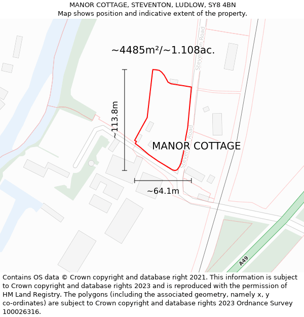 MANOR COTTAGE, STEVENTON, LUDLOW, SY8 4BN: Plot and title map