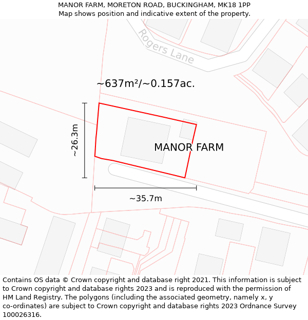 MANOR FARM, MORETON ROAD, BUCKINGHAM, MK18 1PP: Plot and title map