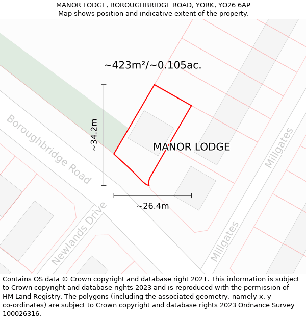 MANOR LODGE, BOROUGHBRIDGE ROAD, YORK, YO26 6AP: Plot and title map
