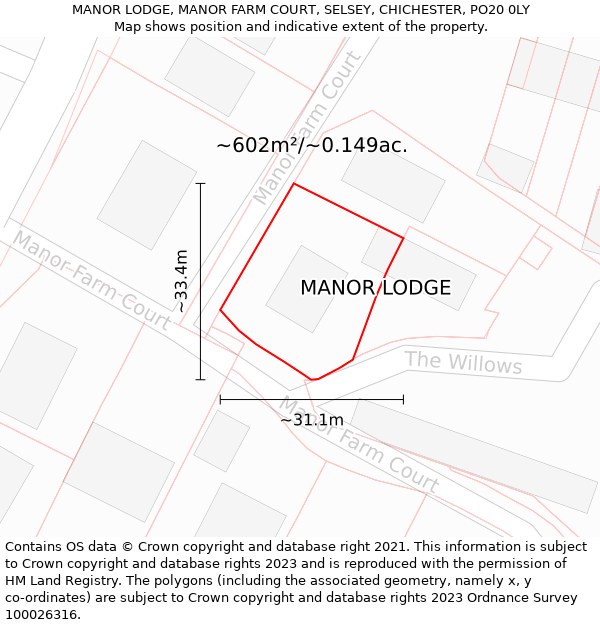 MANOR LODGE, MANOR FARM COURT, SELSEY, CHICHESTER, PO20 0LY: Plot and title map