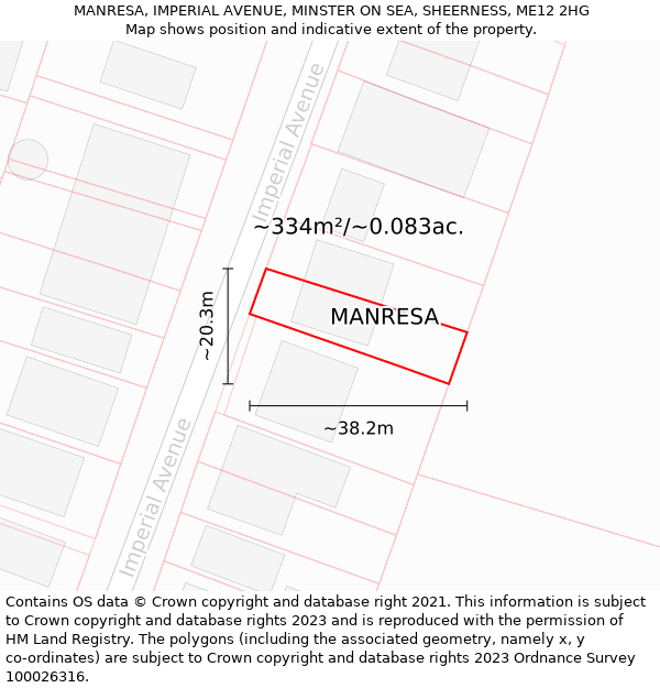 MANRESA, IMPERIAL AVENUE, MINSTER ON SEA, SHEERNESS, ME12 2HG: Plot and title map