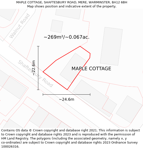 MAPLE COTTAGE, SHAFTESBURY ROAD, MERE, WARMINSTER, BA12 6BH: Plot and title map