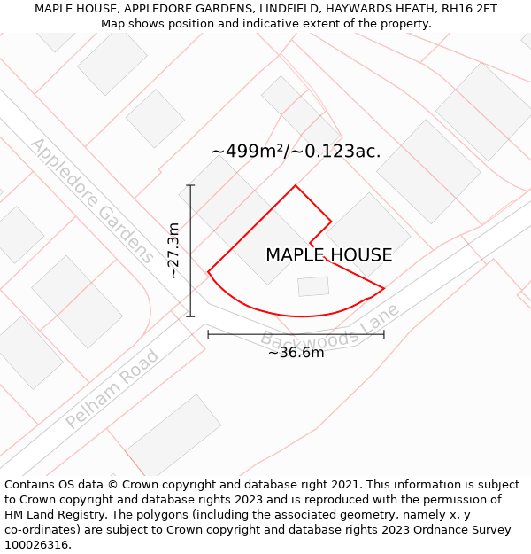 MAPLE HOUSE, APPLEDORE GARDENS, LINDFIELD, HAYWARDS HEATH, RH16 2ET: Plot and title map