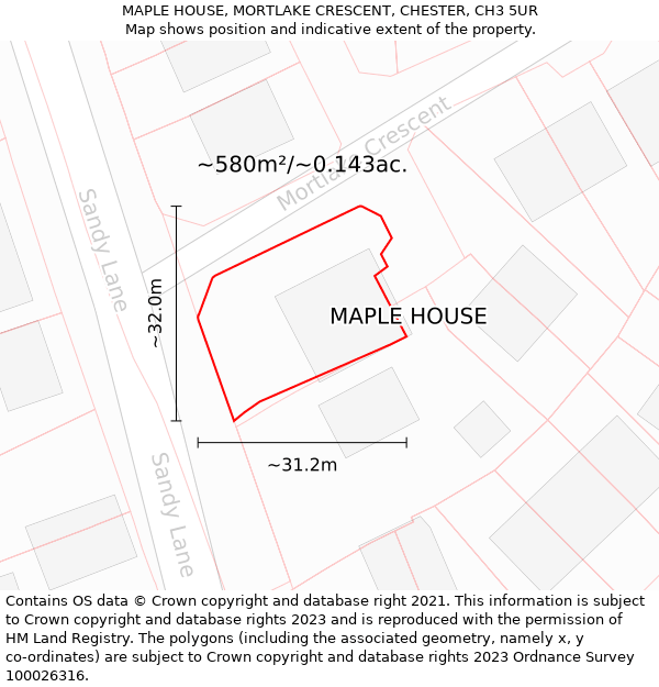 MAPLE HOUSE, MORTLAKE CRESCENT, CHESTER, CH3 5UR: Plot and title map