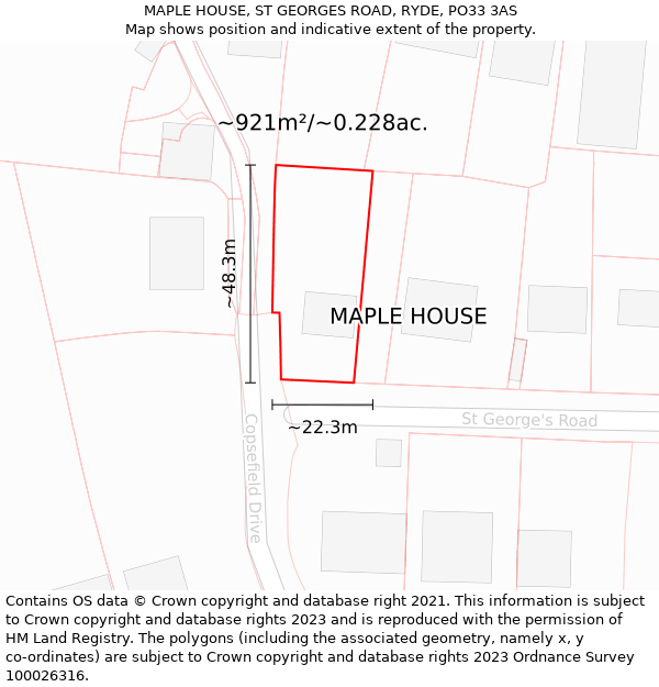 MAPLE HOUSE, ST GEORGES ROAD, RYDE, PO33 3AS: Plot and title map