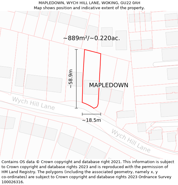 MAPLEDOWN, WYCH HILL LANE, WOKING, GU22 0AH: Plot and title map