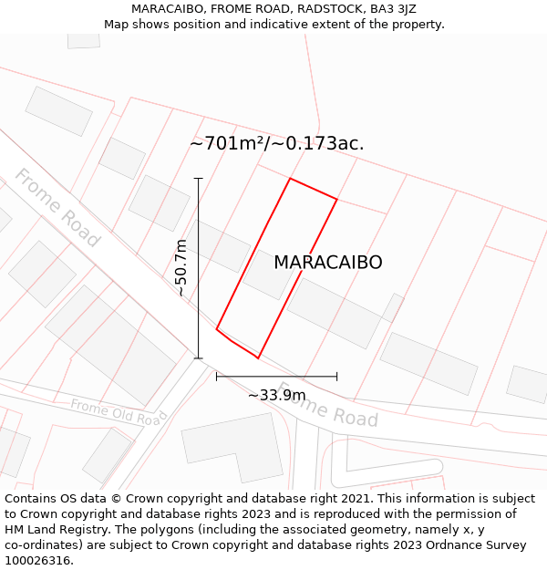 MARACAIBO, FROME ROAD, RADSTOCK, BA3 3JZ: Plot and title map