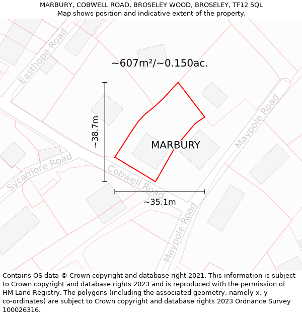 MARBURY, COBWELL ROAD, BROSELEY WOOD, BROSELEY, TF12 5QL: Plot and title map