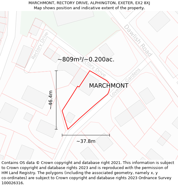 MARCHMONT, RECTORY DRIVE, ALPHINGTON, EXETER, EX2 8XJ: Plot and title map