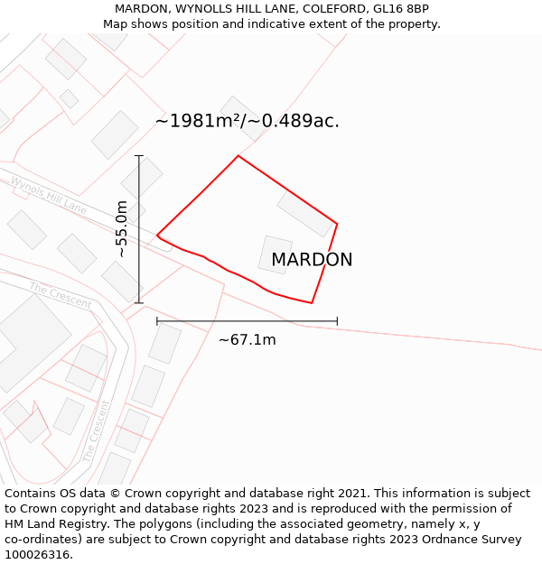 MARDON, WYNOLLS HILL LANE, COLEFORD, GL16 8BP: Plot and title map