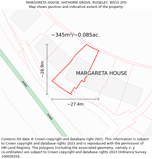 MARGARETA HOUSE, HATHORN GROVE, RUGELEY, WS15 2FD: Plot and title map