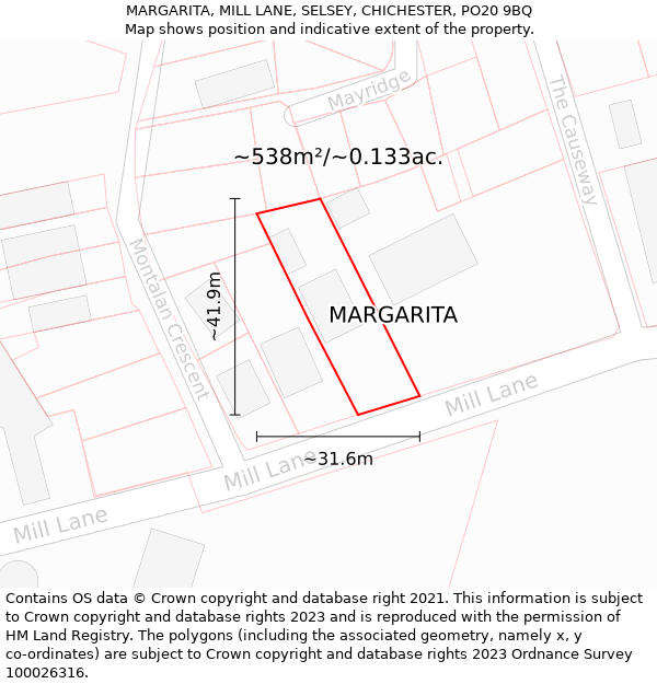 MARGARITA, MILL LANE, SELSEY, CHICHESTER, PO20 9BQ: Plot and title map