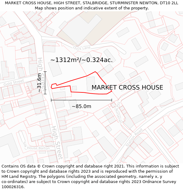 MARKET CROSS HOUSE, HIGH STREET, STALBRIDGE, STURMINSTER NEWTON, DT10 2LL: Plot and title map