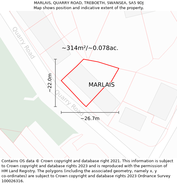 MARLAIS, QUARRY ROAD, TREBOETH, SWANSEA, SA5 9DJ: Plot and title map