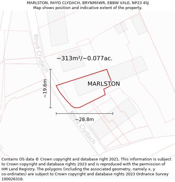 MARLSTON, RHYD CLYDACH, BRYNMAWR, EBBW VALE, NP23 4SJ: Plot and title map