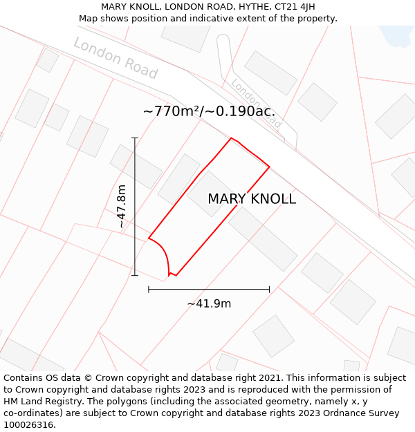 MARY KNOLL, LONDON ROAD, HYTHE, CT21 4JH: Plot and title map