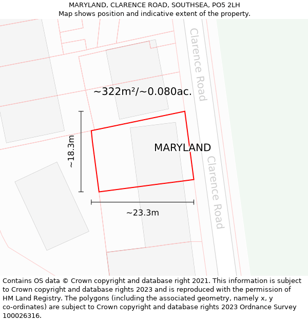 MARYLAND, CLARENCE ROAD, SOUTHSEA, PO5 2LH: Plot and title map