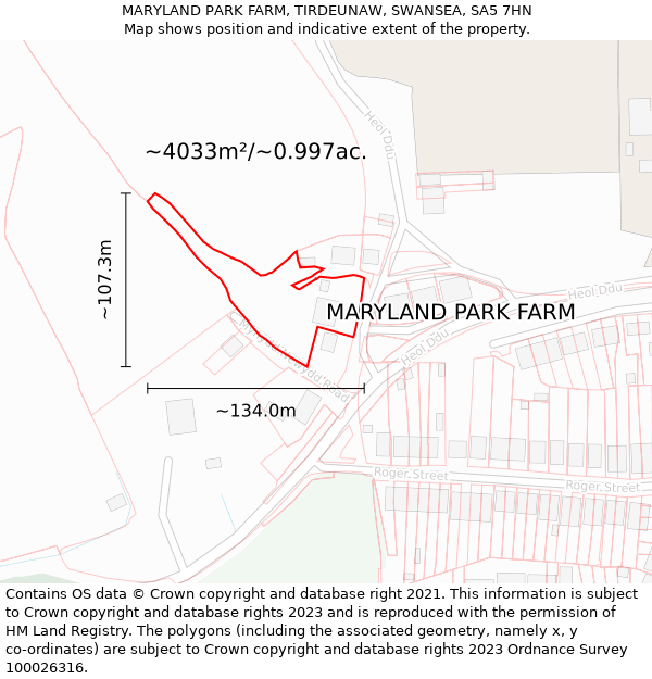 MARYLAND PARK FARM, TIRDEUNAW, SWANSEA, SA5 7HN: Plot and title map