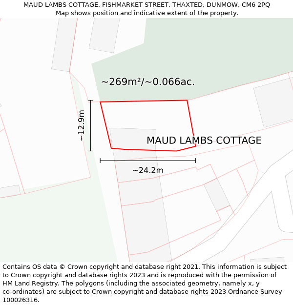 MAUD LAMBS COTTAGE, FISHMARKET STREET, THAXTED, DUNMOW, CM6 2PQ: Plot and title map